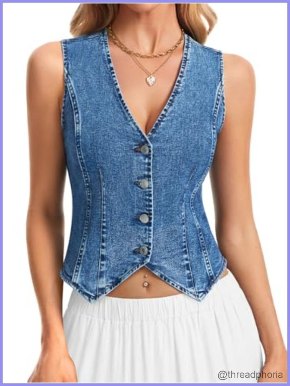 Women's Stretchy Denim Vest Sleeveless V-Neck Classic Jean Vest Top Casual